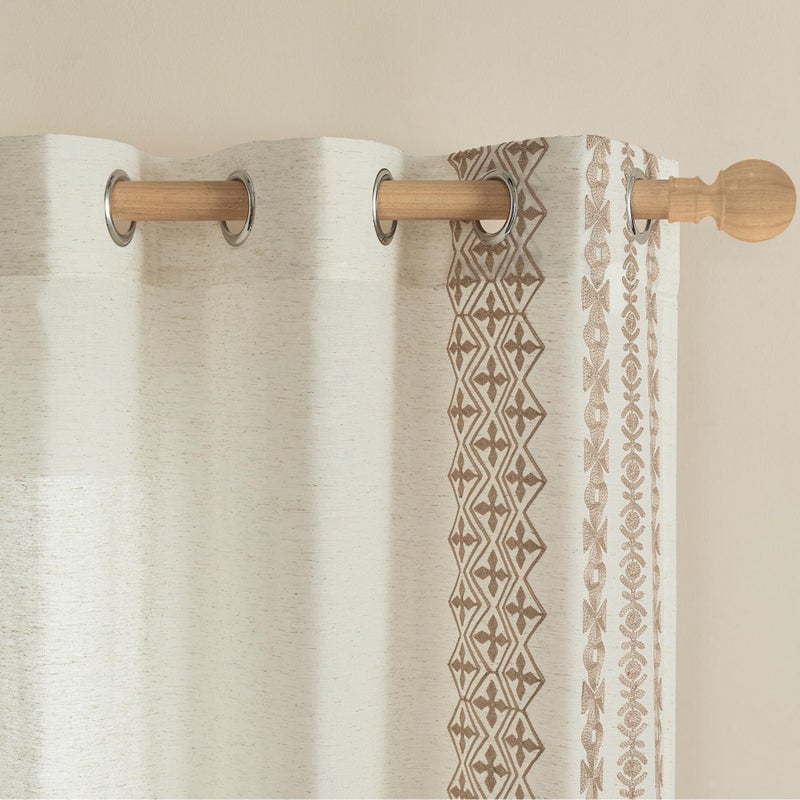 SEEKRIGHT Cream Boho Curtains 95 Inches Long 2 Panels for Living Room Bedroom Grommet Natural Linen Curtains Light Filtering Window Curtains for Dining Room Country Rustic Farmhouse Decor, 52x95, Taupe - Image 3